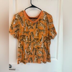 Anthropologie Maeve Orange Tiger Print T-Shirt